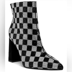 Wild Pair Womens Ingridd Block Heel Dressy Ankle Boots Checker Bling 7M New